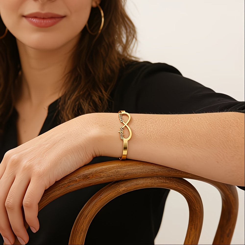 Women's Custom Infinity Loop Name Open Bangle, Engravable Gift